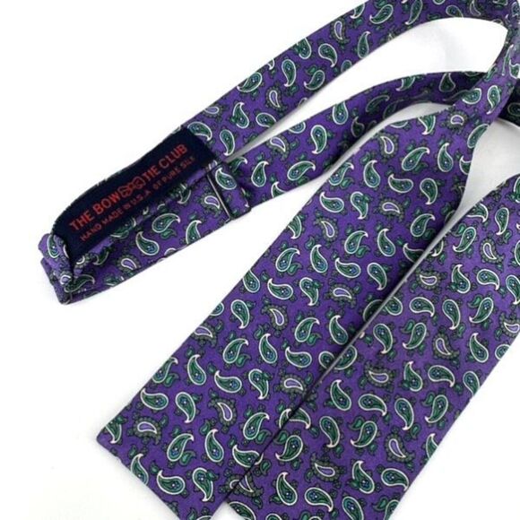 The Bow Tie Club Mens Pure Silk Paisley Handmade Adjustable Bow Tie Purple Green - Picture 1 of 5